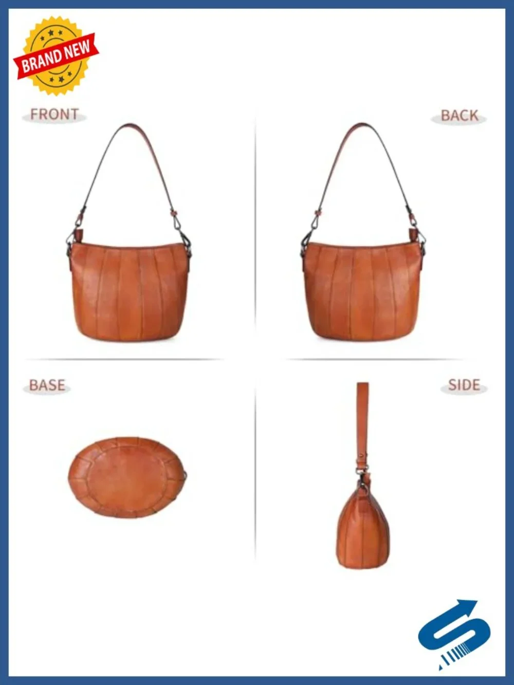 Full Grain Cowhide Leather Bucket Bag Handmade Adjustable Strap Crossbody